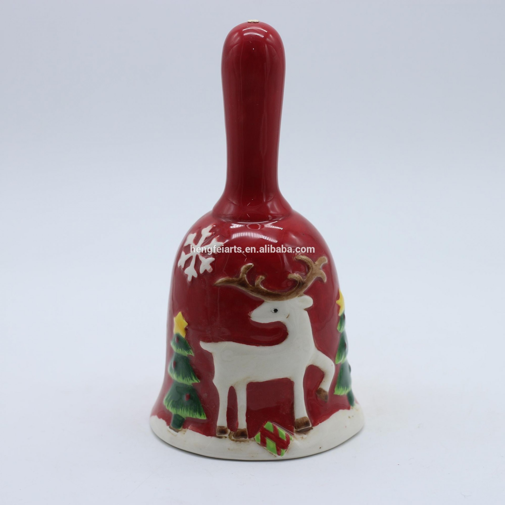 Red festival gift ceramic craft indoor christmas bell decoration