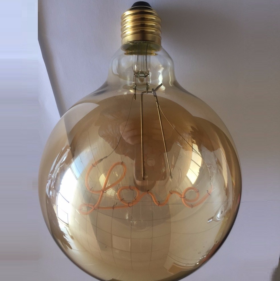 Decorative Single Curved Filament With "Love" "Home" Unique Word Design 5W E27 2000K Vintage Edison LED Golden Light Bulb G125