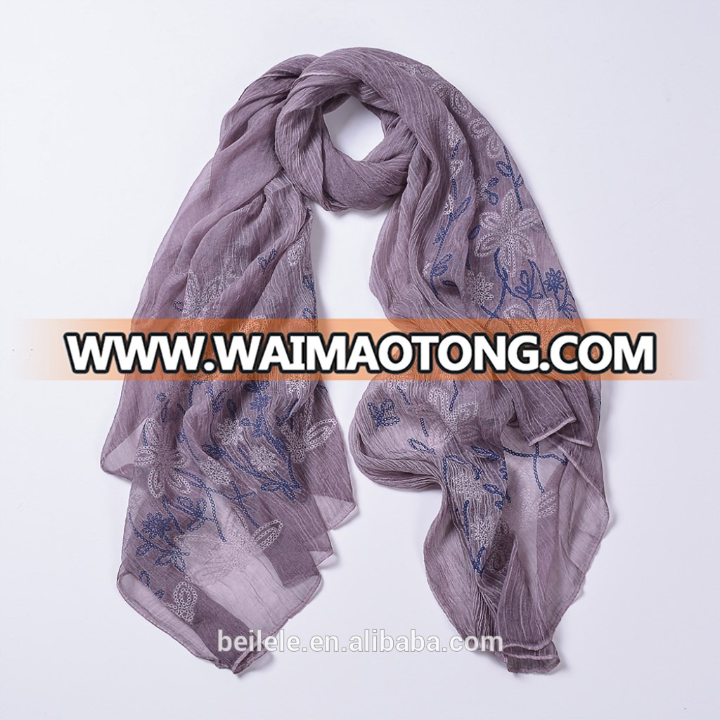 New Arrival Spring Embroidered Silk Scarf Shaded Sunprotected Gradient Purple Shawl