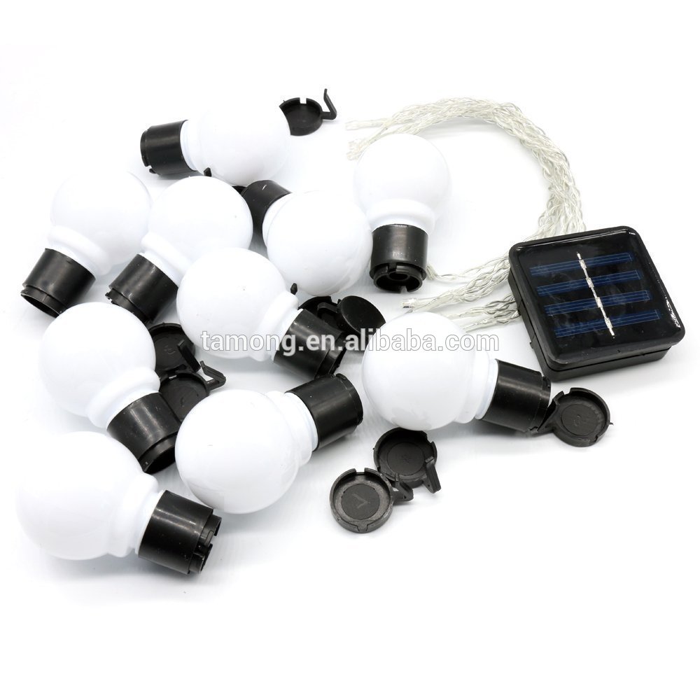 10 LED Plastic Solar Globe Bulbs String Lights with 2 Modes Lighting for Indoor/Outdoor,white