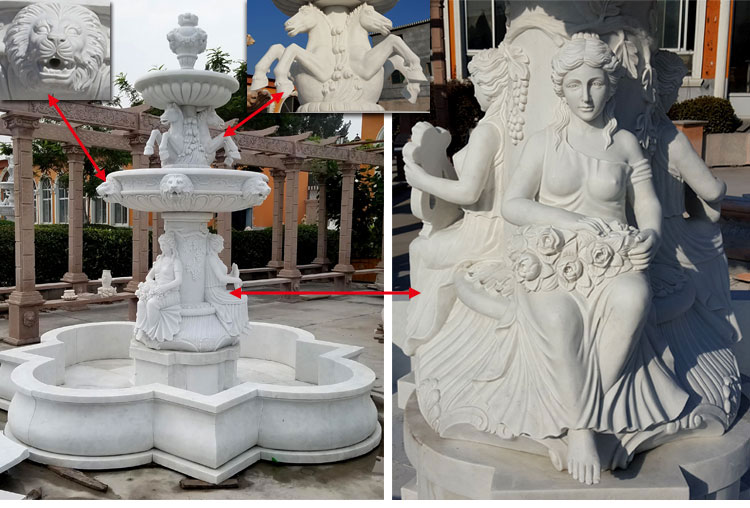 Hand Carved Garden Water Fountain With Marble Women