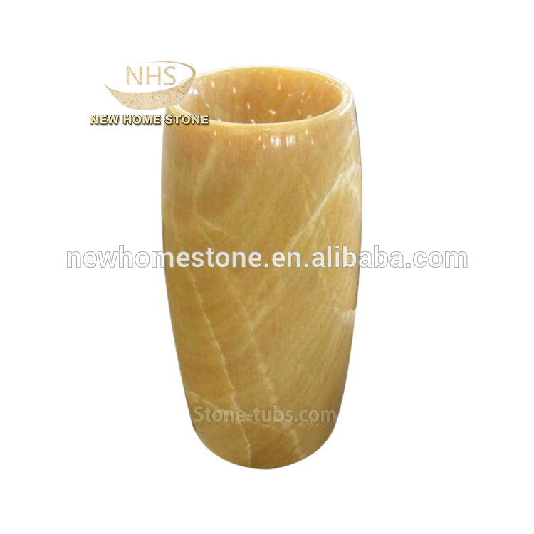 Luxury Round Natural Marble Yellow Beige Onyx Pedestal Sink