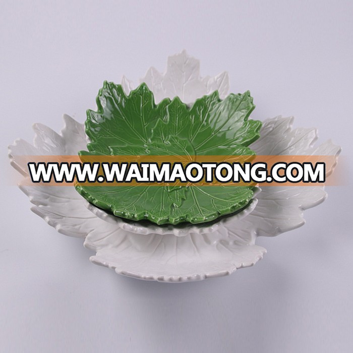 Factory price rectangle leaf embossed ceramic plates