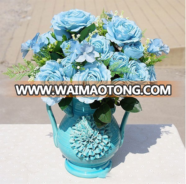 2018 Wholesale high quality silk artificial rose bouquet for wedding