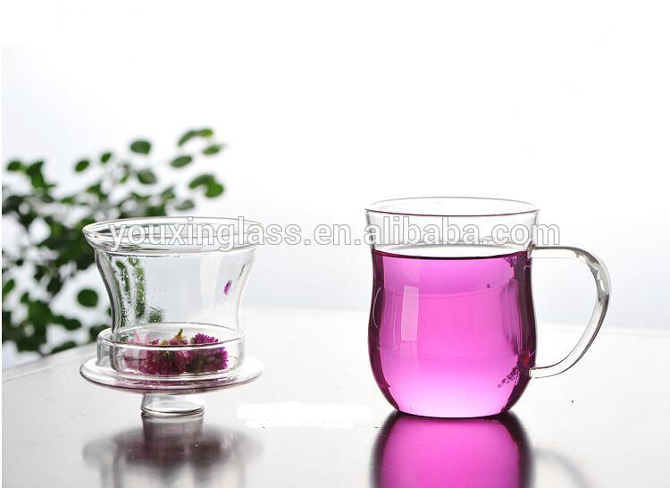 Heat resistant 350ml office-mate clear glass tea cups with filter