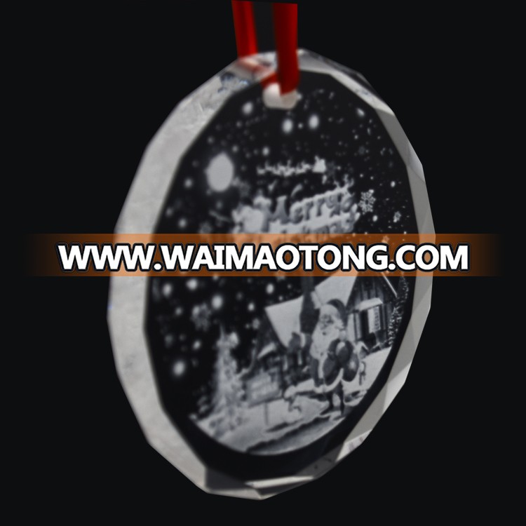 wholesale 80mm Custom Picture Laser Engraving Clear crystal glass christmas tree ornaments