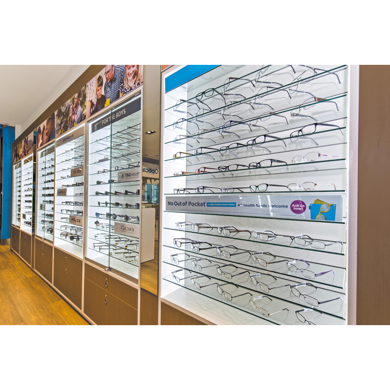 High-Quality Wooden Wall-Mounted Eyeglasses Shop Display Cabinet