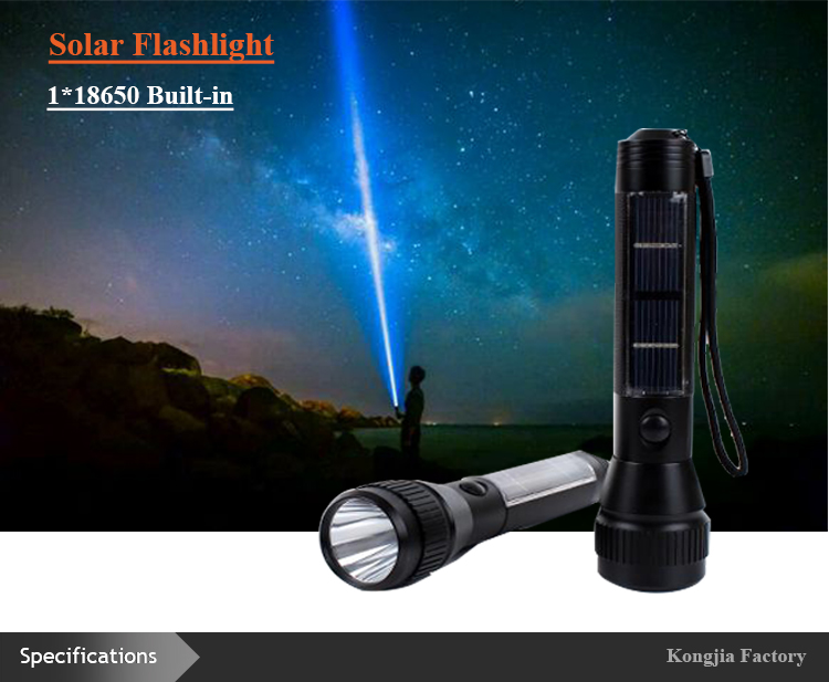 Customized Design Adjustable Focus Lamp CREE T6 Led Handheld Li-ion Rechargeable Battery Solar Flashlight