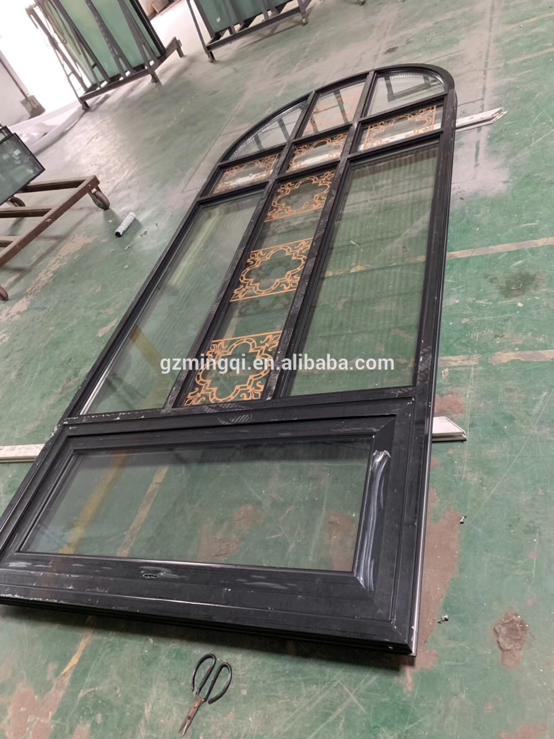 Luxury black color top arch aluminium fixed window