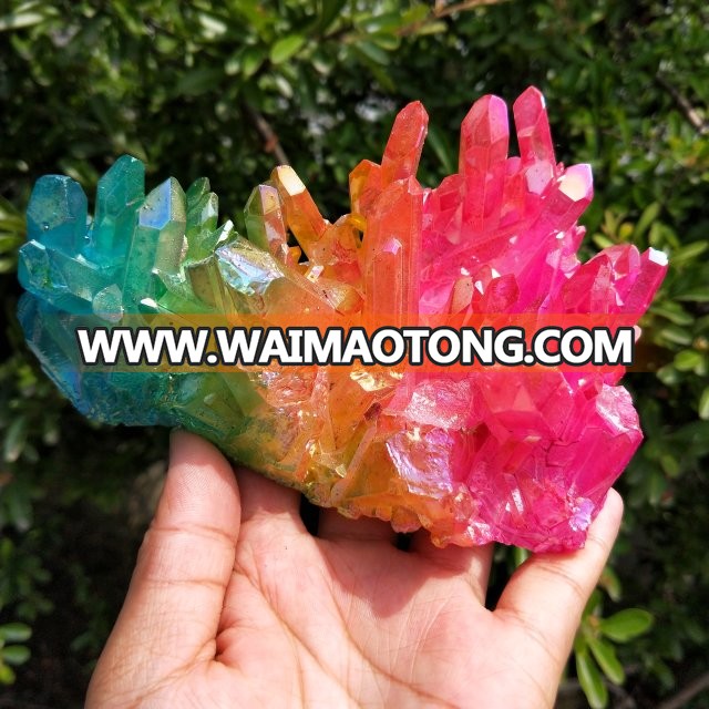 Natural aura quartz crystal cluster, colorful aura quartz