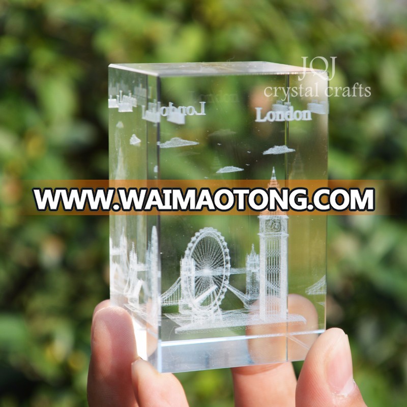 3D laser etched glass block crystal custom LONDON TOWER design birthday present ,souvenir