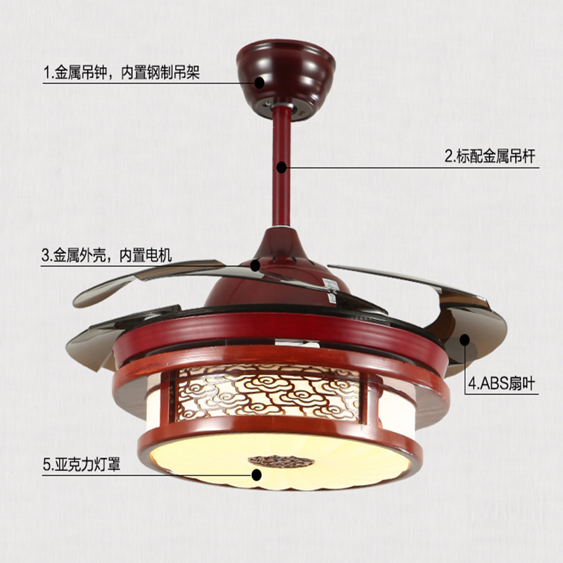 Hot selling products 2017 Modern invisible Ceiling Fan with light 42 inch retractable ceiling fan