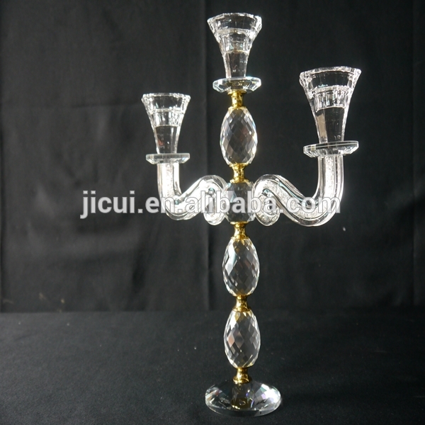 Wedding Decorative Candelabra,Crystal With Golden Metal Candle Holder