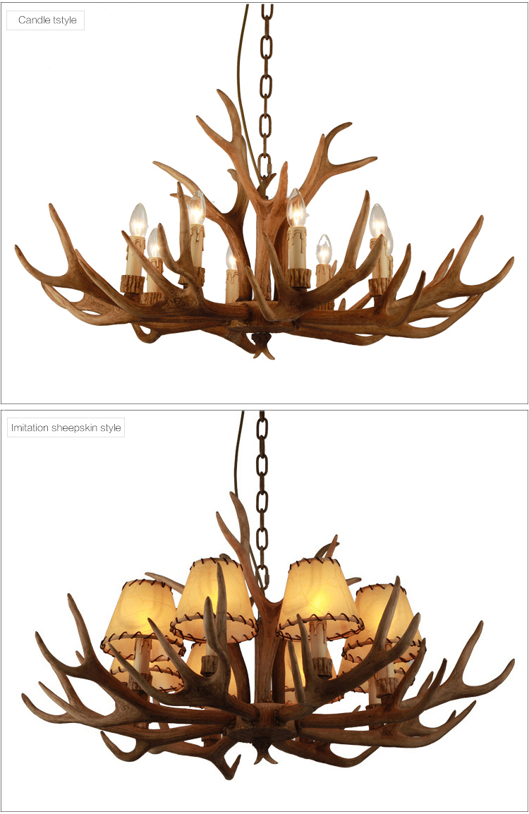 New American Country Style Modern 8 Lights Chain Antler Chandelier