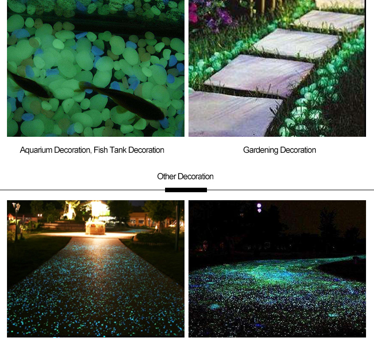 Colored glass pebbles glow in the night stones