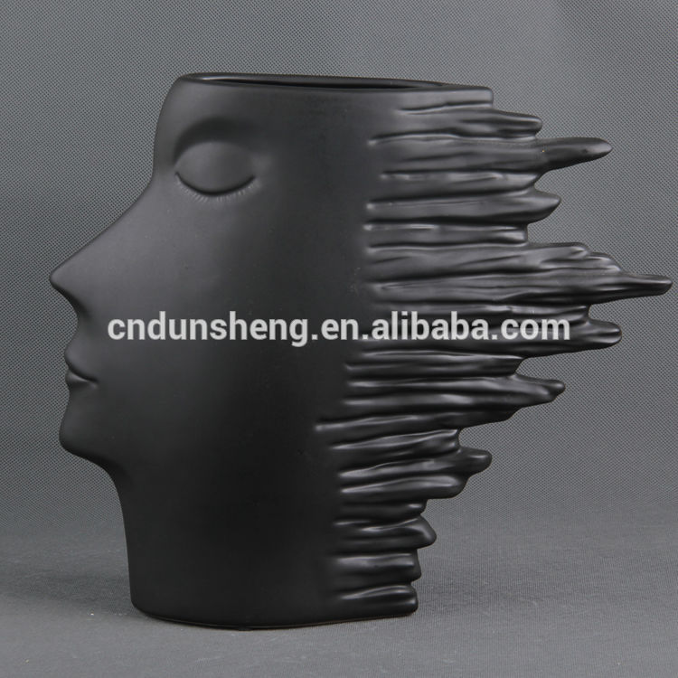 Wholesale 2-Pieces Set flat Ceramic Abstract Head Shaped Vase , home supplies