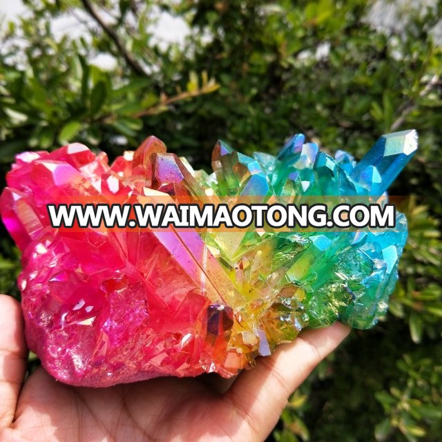 Natural aura quartz crystal cluster, colorful aura quartz