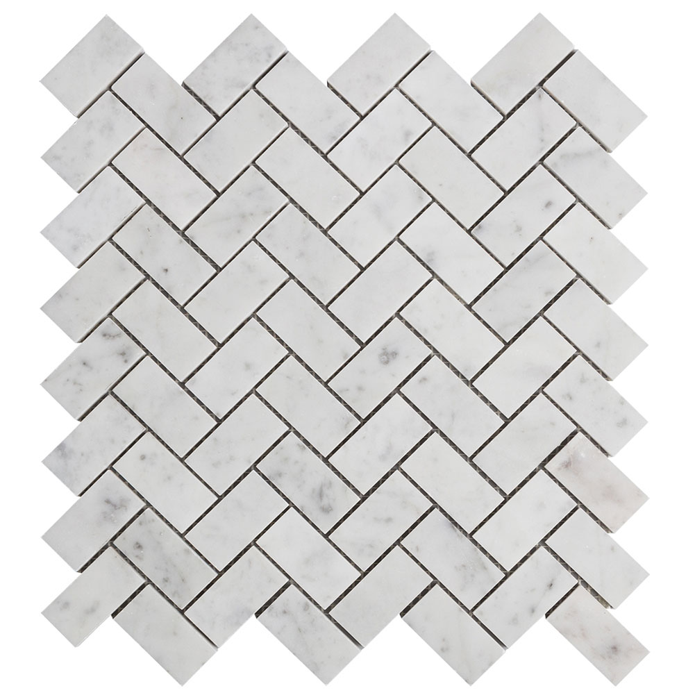 Century Carrara White Herringbone Shaped Marble Mosaic Tile Interior Wallpaper