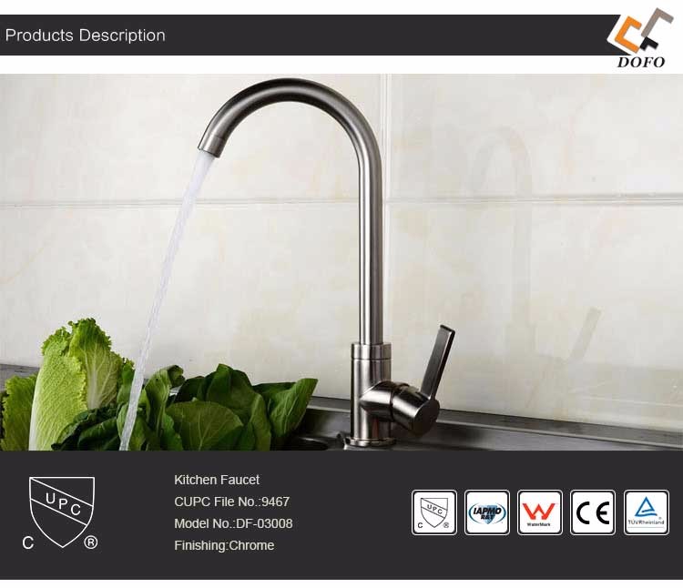 one handle chrome upc faucet in kitchen