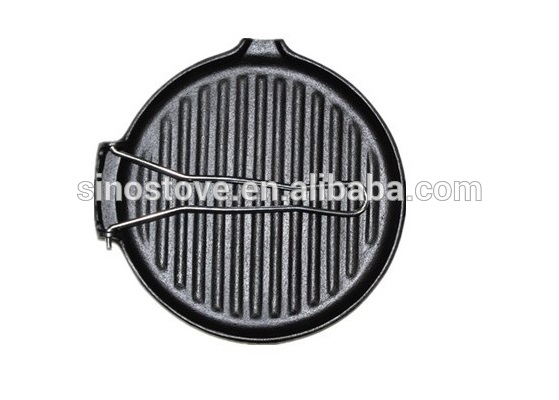 pre-seasoned cast iron grill pan/ griddle with foldable handle