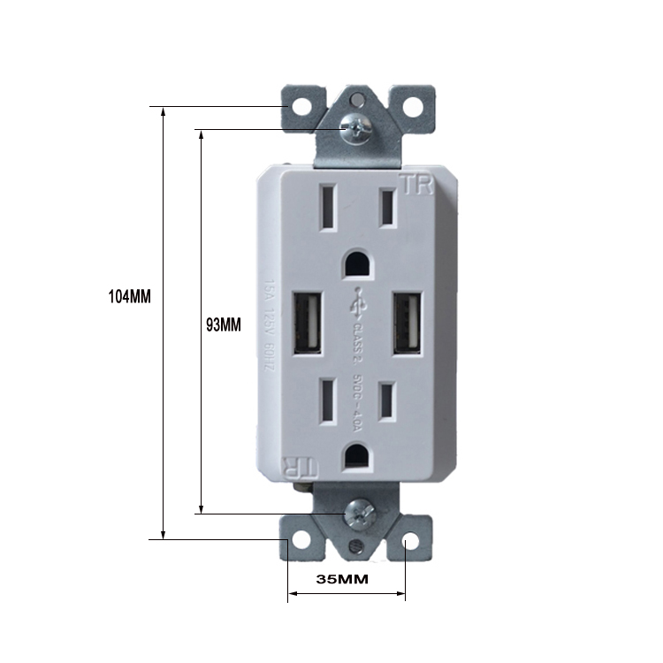 USB Outlet with 20A Duplex Receptacle 2 Port USB Wall Charger Socket