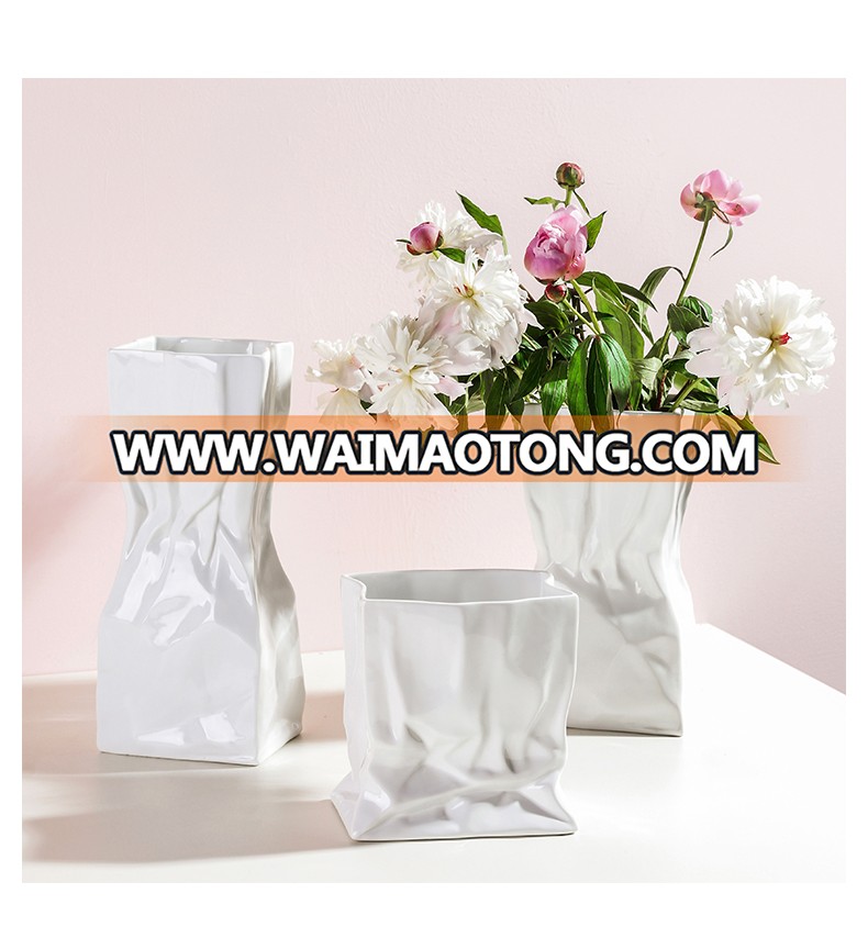 Simplism modern nordic style marble effect ceramic art and craft  home decor flower vase for wedding decoration