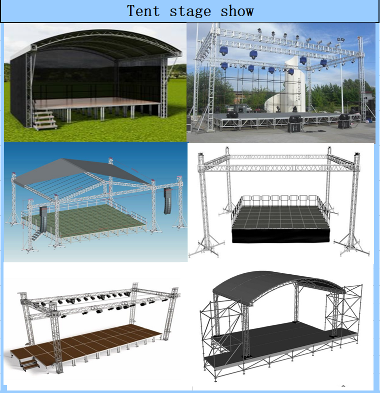 Multifunctional truss roof structure with portable stage