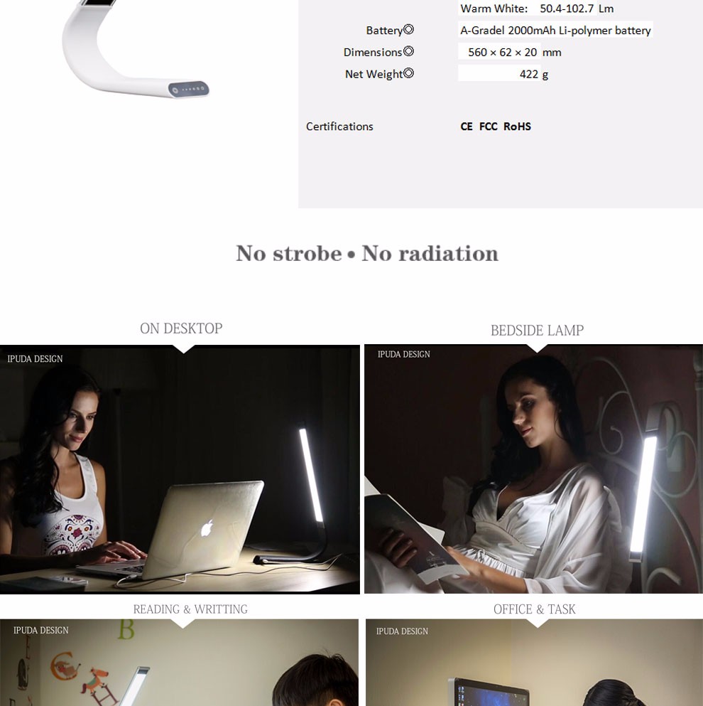 New Folding led desk lamp Q3 IPUDA rechargeable LED study table lamp