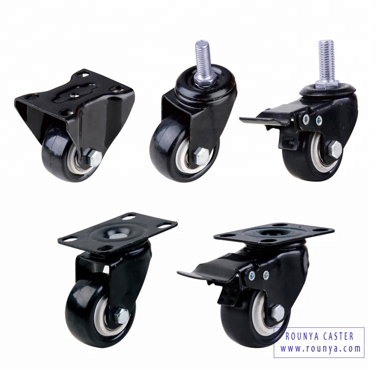 Light duty black polyurethane caster with 360 degree top plate 35-80 kg capacity