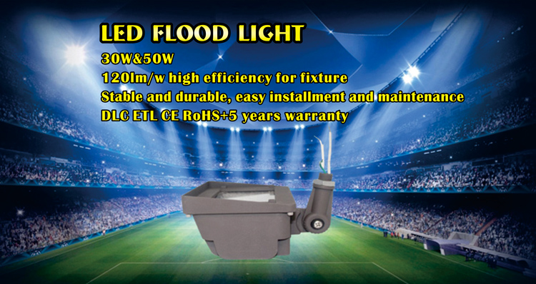 North American standard DLC ETL listed outdoor 50w led  flood light with 3 mounting  Knuckle/Trunnion/Trestle