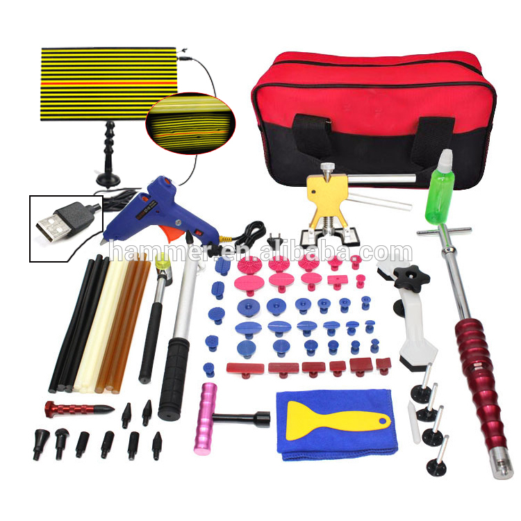 Paint-less Hail Repair Dent Puller Lifter PDR king Tools T Bar Damage Removal Glue Kit led lamp