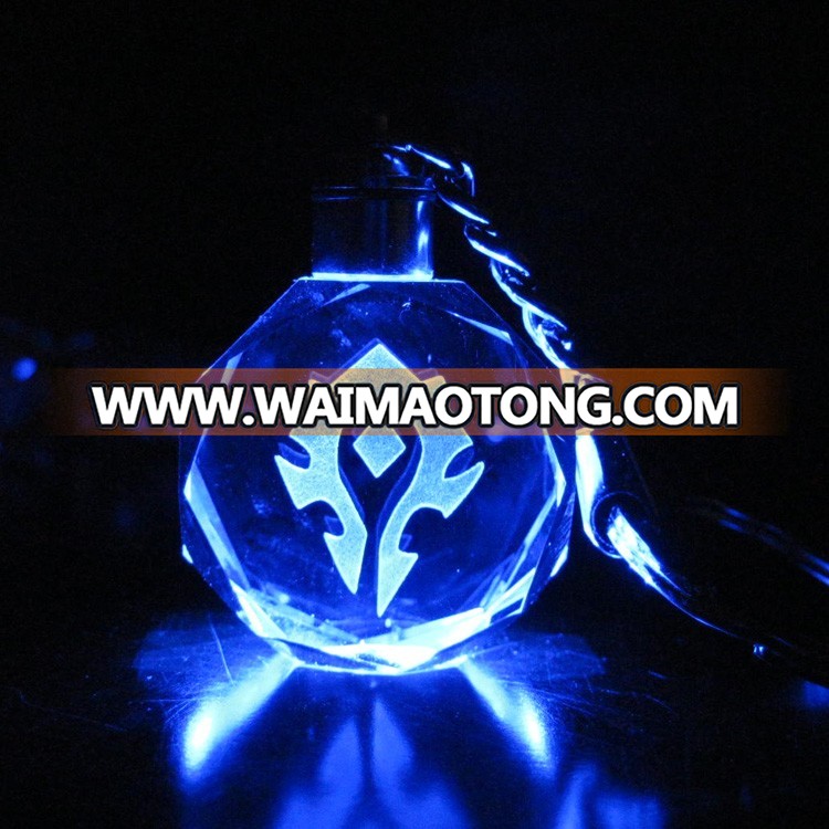 world of warcraft horde crystal keychain with led light for game souvenir