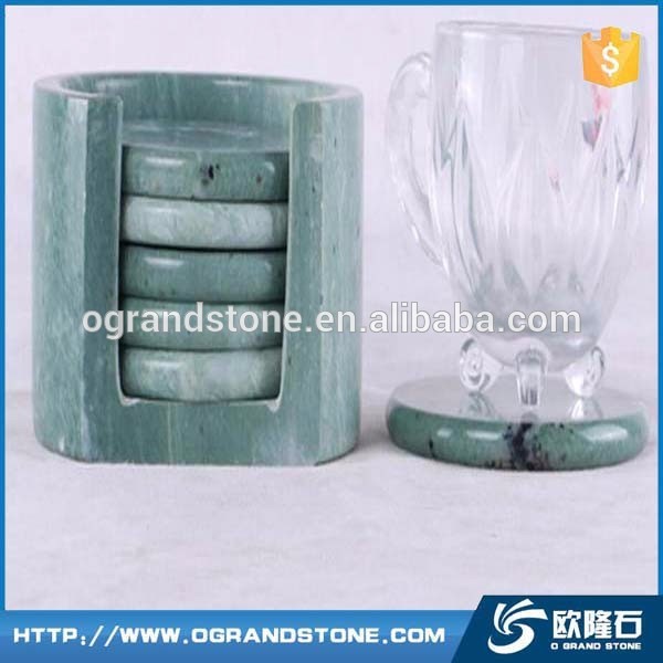 Round Cup stone coaster Green Marble Coasters Set Wholesale