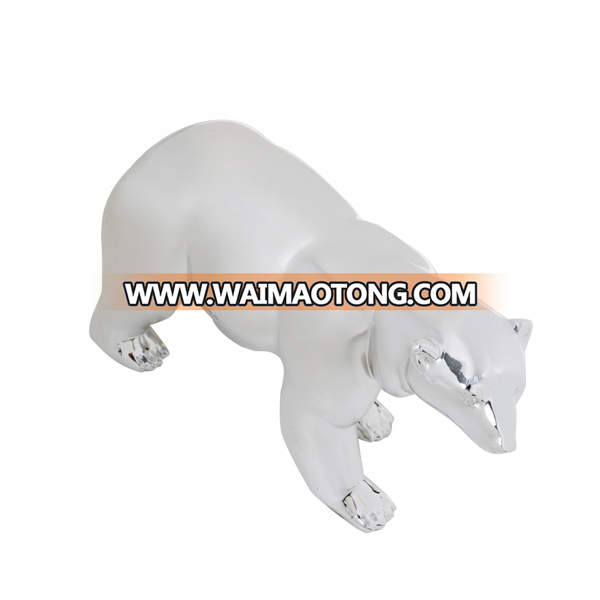 wholesale Hight quality plated silver polyresin polar bear statue for table decoration