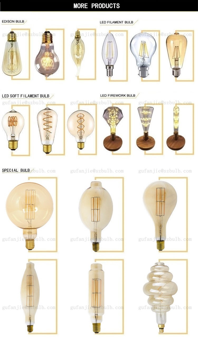 Retro Edison Lamp E27 4W 6W 8W Amber LED Filament Ampoule Bulbs T10 T185 T300 T45 ST64 G45 G95 A60 LED Vintage Edison Light Bulb