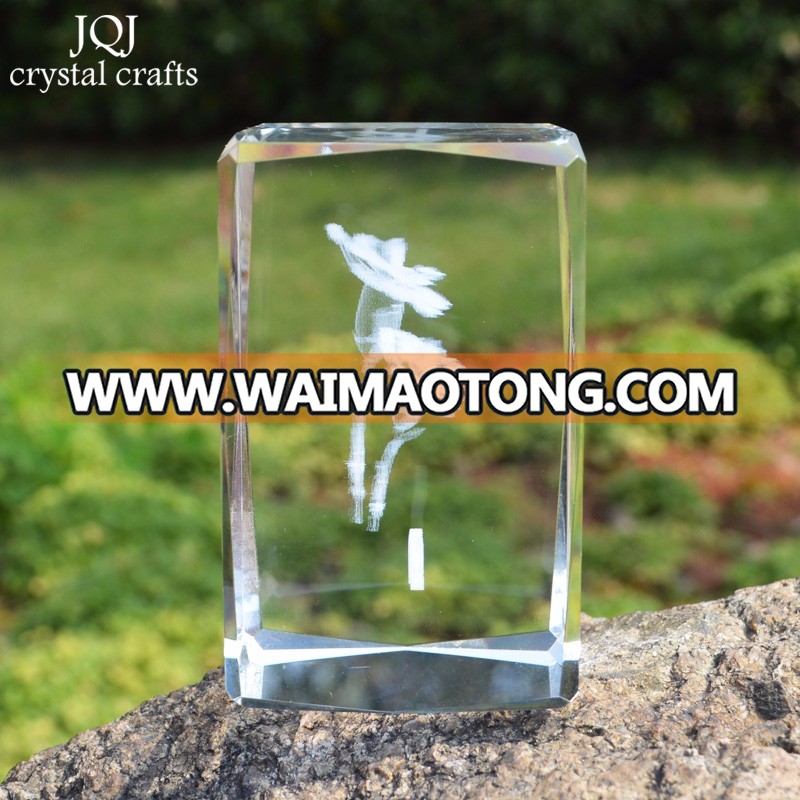 3D laser etched glass block crystal custom Carnation design birthday present ,souvenir,