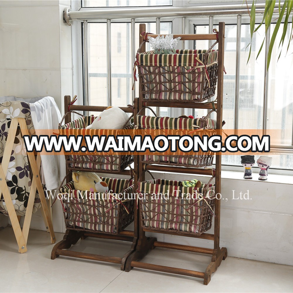 2017 High quality chinese products wicker basket with fabric laundry wooden hanging wicker storage toy clothing Laundry Basket