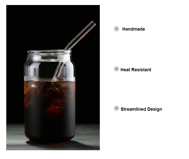 400ml Reusable Heat Resistant Borosilicate Glass Tumbler With Straw Glass Ice Coffee Tea Cup With Lid and Straw