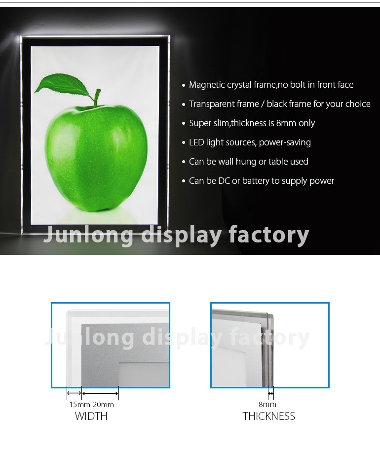 Magnetic wireless led crystal light box, super slim menu panel