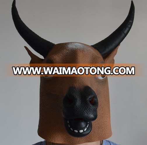 Newest Halloween funny cow head party full head latex animal mask with two horns OX mask