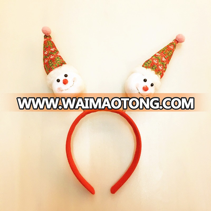 Christmas toy spring headband with 2 snomman and santa bobblehead