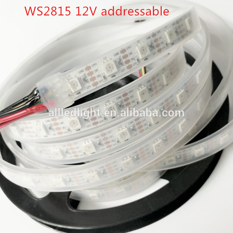 DC12V WS2815 pixel led strip light,Addressable Dual-signal Smart,30/60 pixels/leds/m Black/White PCB,IP30/IP65/IP67