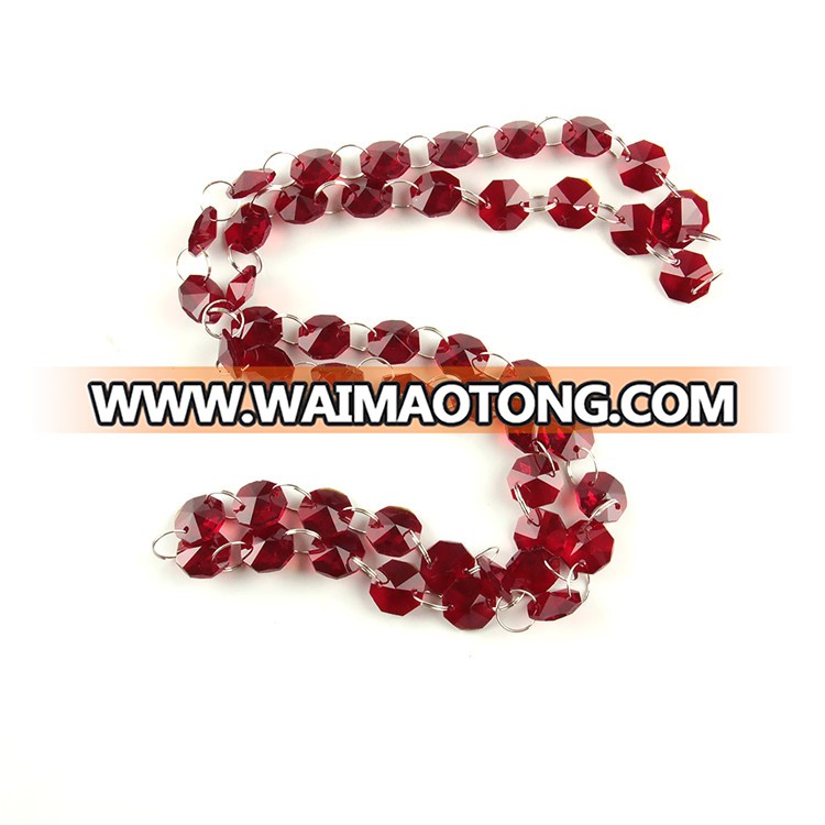 Free shipping dark red 14mm crystal octagon beads garland strand with silver rings for home decoration beautiful