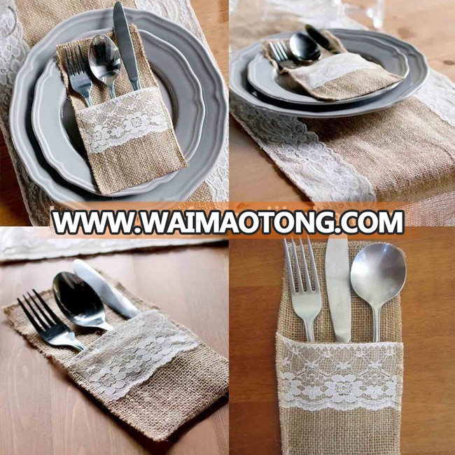 burlap hessian lace cutlery bags indoor wedding decoration wedding table centerpieces