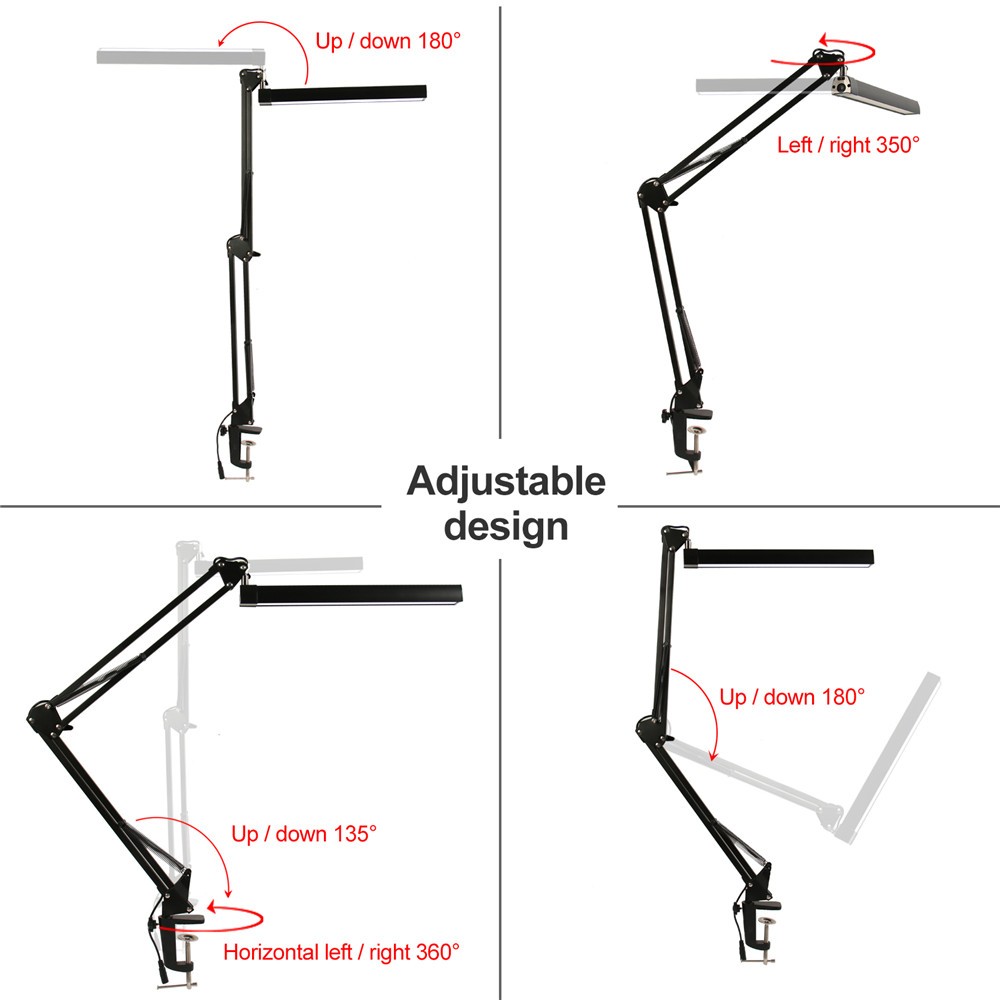 Touch Control Mental Swing Arm Dimmable Dual Color Temperature Task Table Lamp with Clamp Working Light