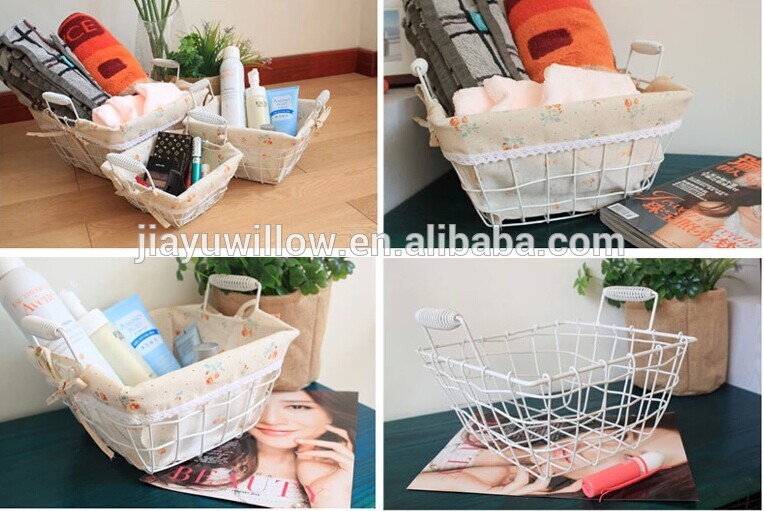 handmade bathroom wire basket wire storage basket with fabric liner wholesale