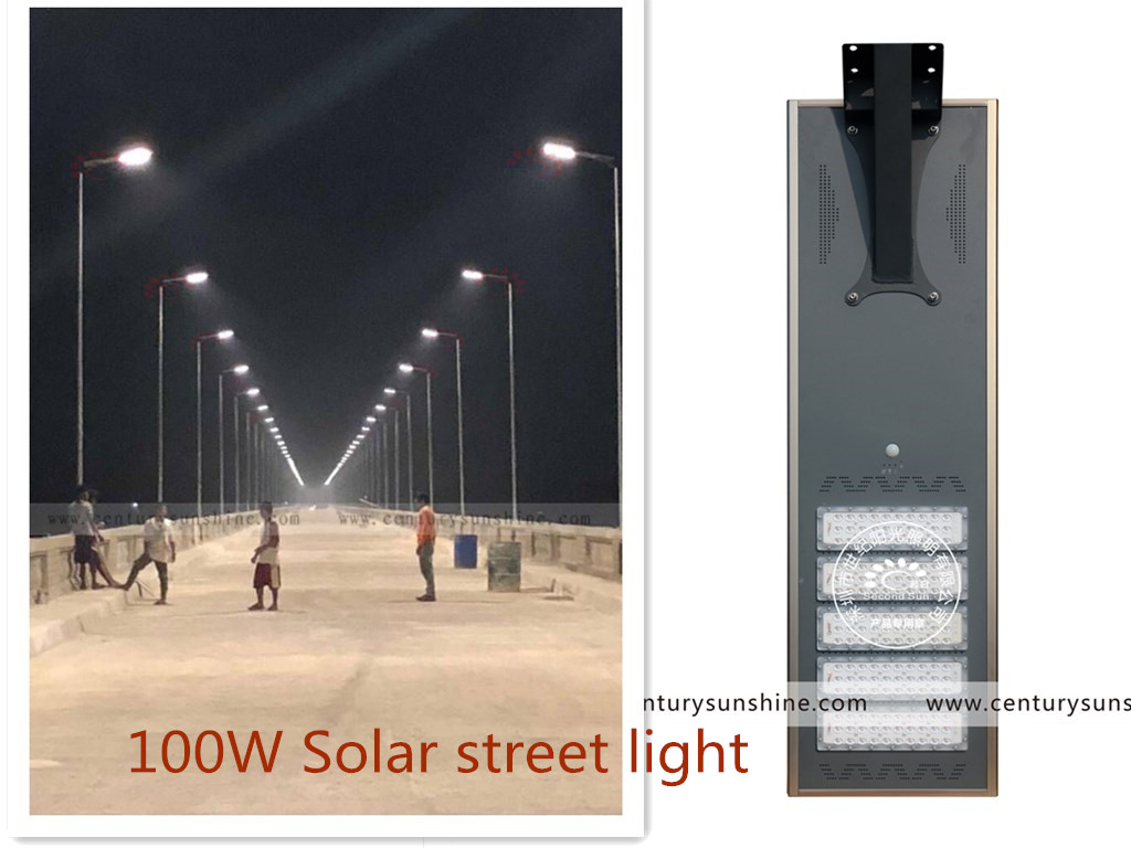 100W integrated solar led street light all in one solar street light with pole