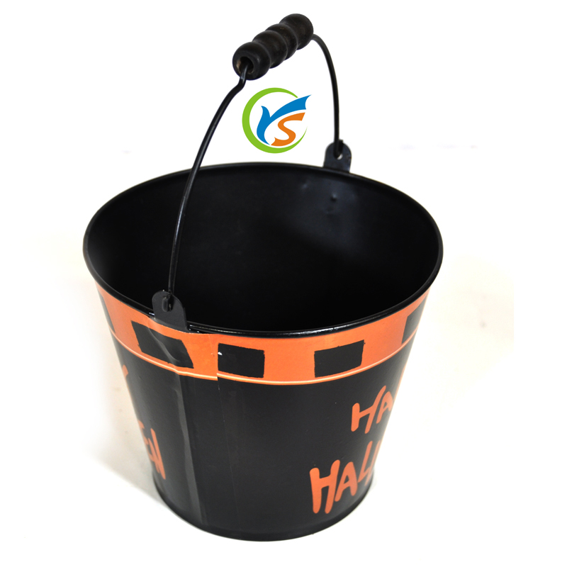 Black Mini round galvanized metal happy halloween bucket