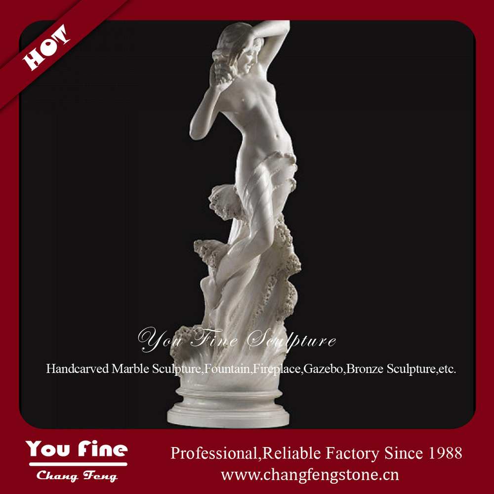 Natural Carved Marble Nude Lady Statue With Conch