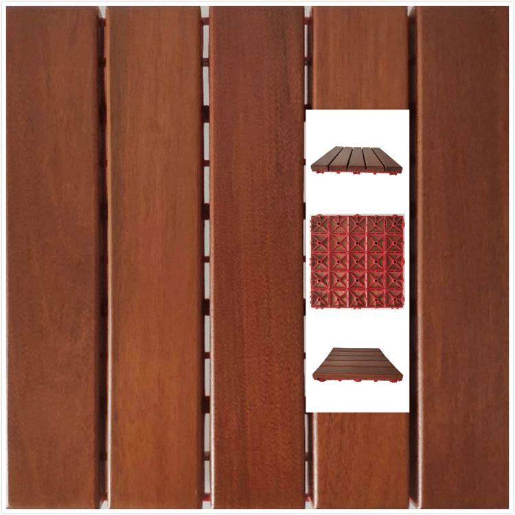 Plastic Base Anti-slip Waterproof Outdoor Flooring Solid Wood Ipe Interlocking Flooring Decking Tiles